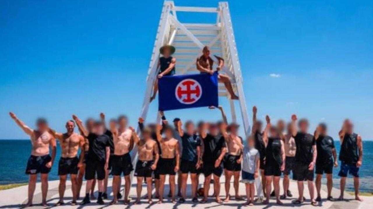 Topless men in shorts posing